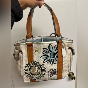Coach Cream and Tan Floral Tote